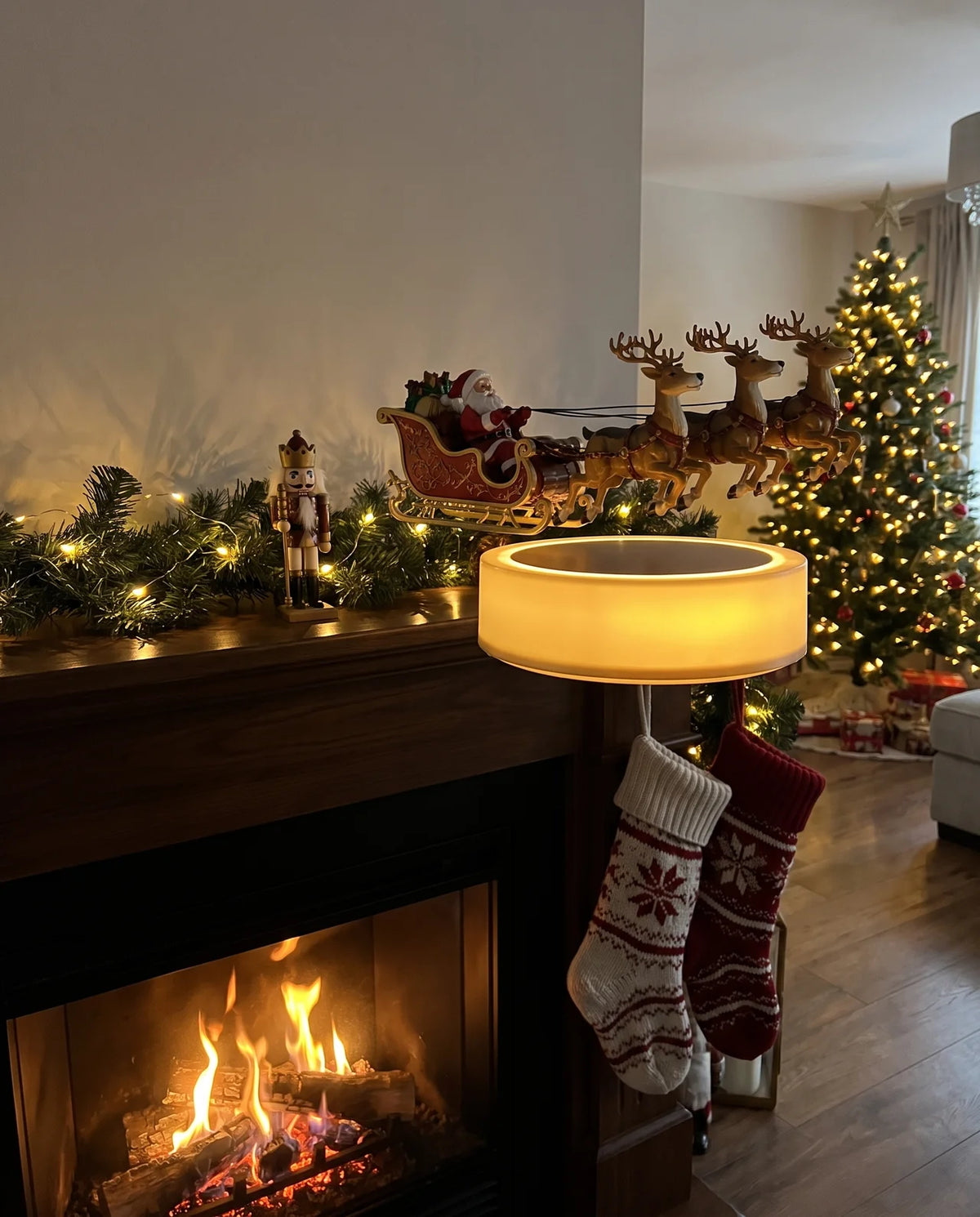 Floating Santa Sleigh on mantelpiece - Christmas lifestyle